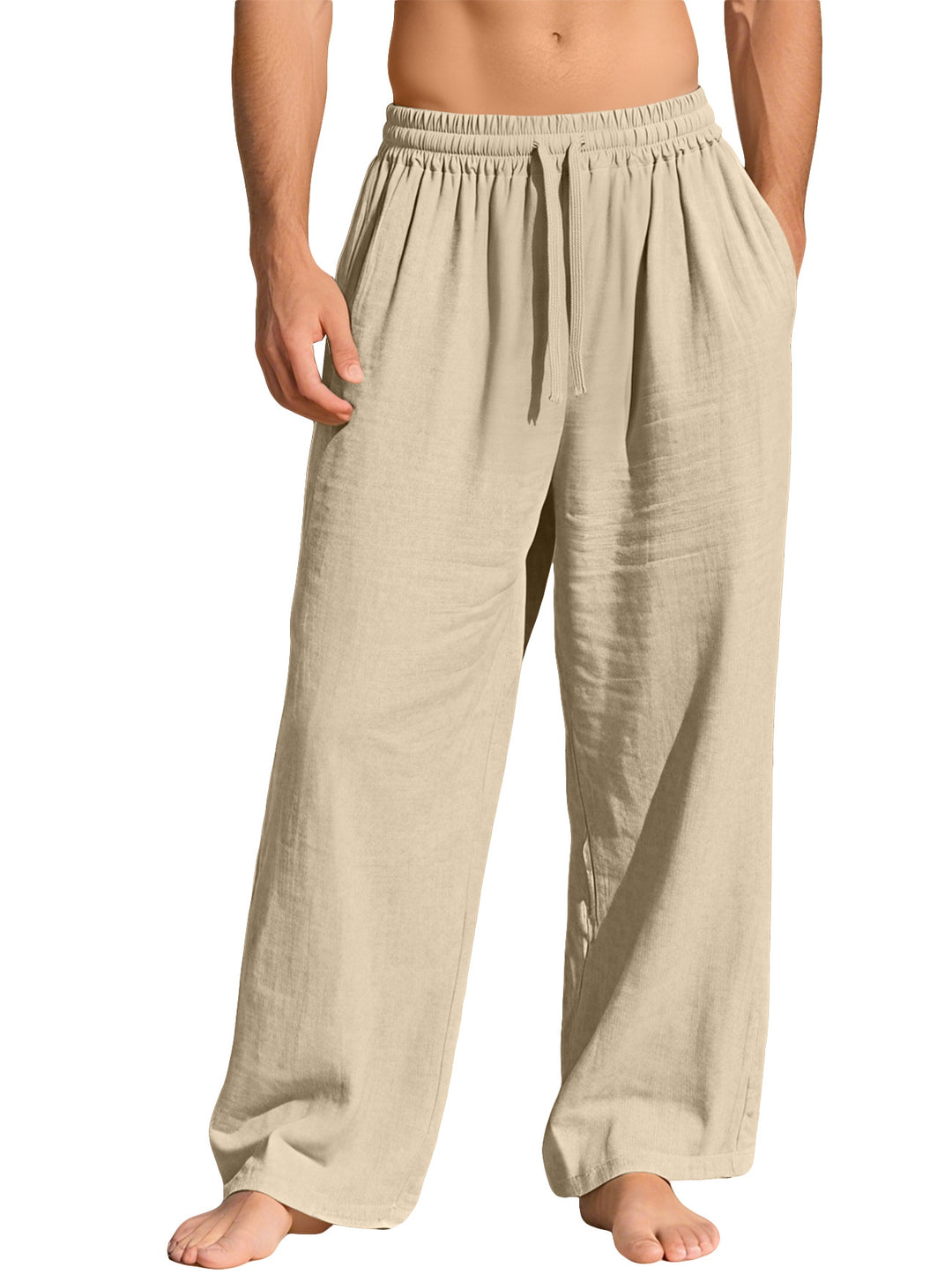 Herren nan leichte Leinen-Loungehose mit elastischem Bund und Seitentaschen R&B
