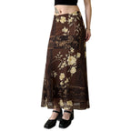 Damen Maxi-Rock mit floralem Design und transparenter Chiffon-Überlage R&B