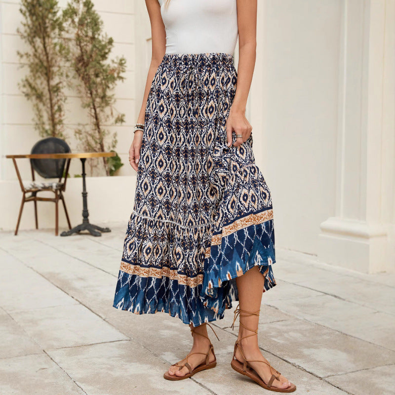 Damen Bohemian Stufen Maxi Rock R&B