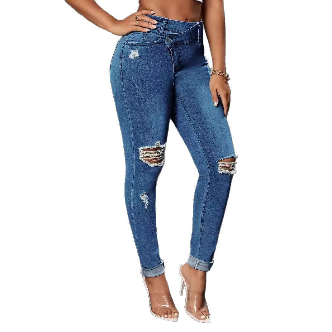 Damen Ripped Skinny Jeans im modernen High-Waist Schnitt R&B