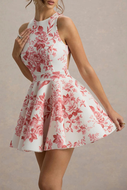 Damen Verspielt tailliertes Minimal-Kleid mit schwingendem Rock und halber Rückenansicht R&B