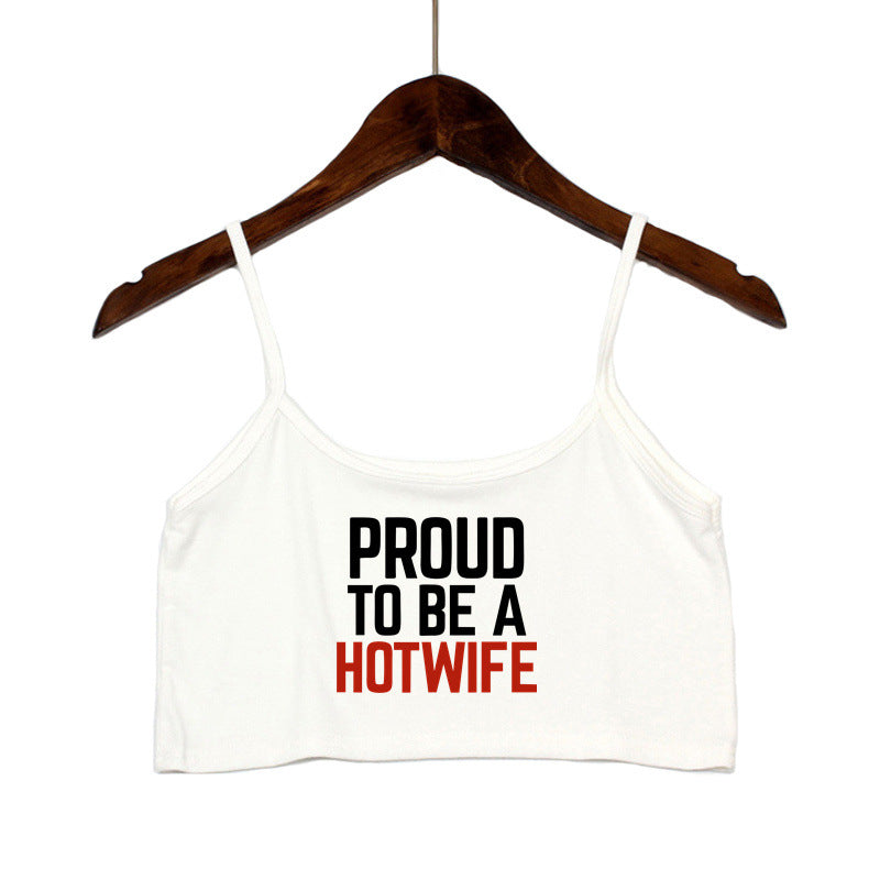 Damen Crop-Top mit modernen Schriftzügen und verstellbaren Trägern R&B
