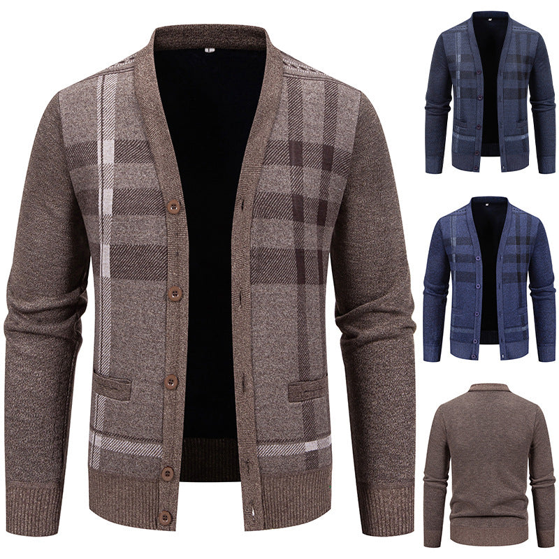 Herren Strickjacke mit modischem Karomuster und praktischen Knöpfen R&B