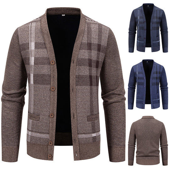 Herren Strickjacke mit modischem Karomuster und praktischen Knöpfen R&B