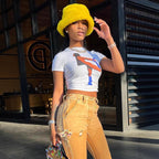 Damen Crop T-Shirt mit auffälligem Grafikdruck R&B