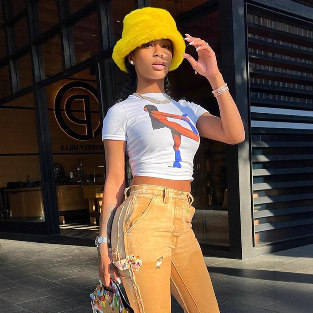 Damen Crop T-Shirt mit auffälligem Grafikdruck R&B