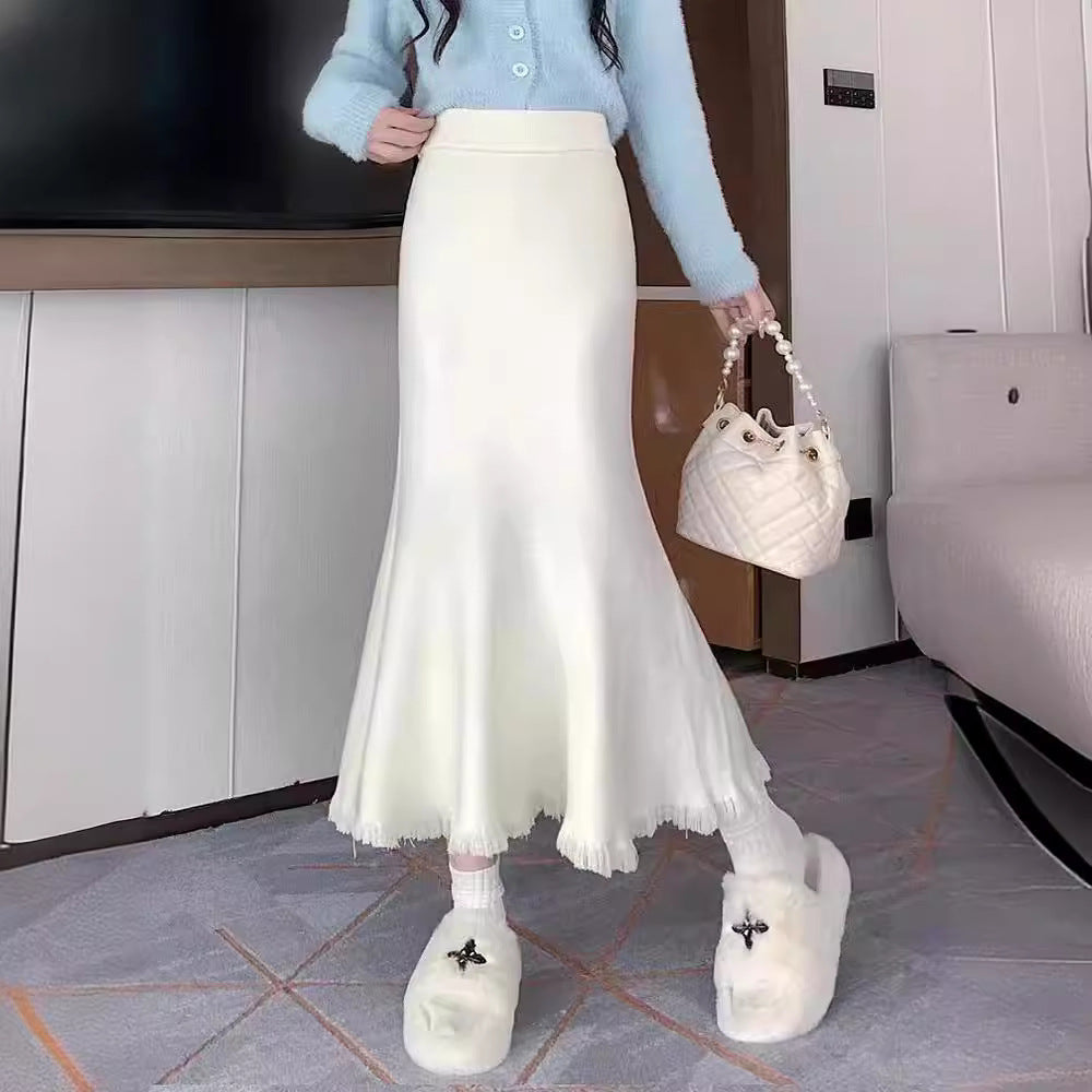 Damen Eleganter Maxirock mit voluminösem Saum und fransigen Details R&B