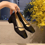 Damen Elegante Glitzer-Pumps mit doppeltem Riemchen und komfortablem Blockabsatz