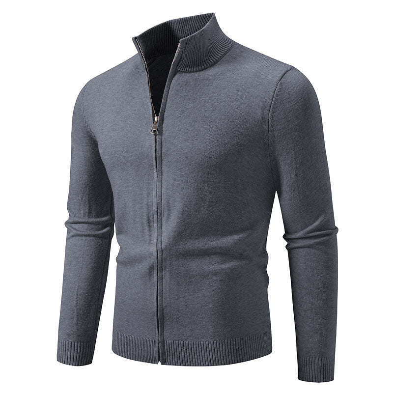 Herren modische Strickjacke mit hohem Kragen und funktionellem Reißverschluss R&B