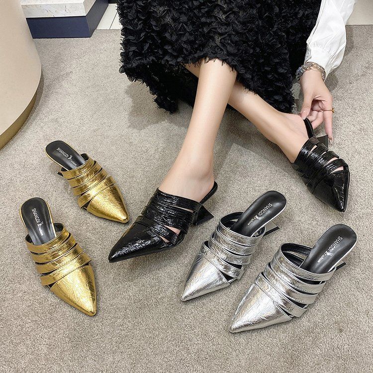 Damen elegante Sling Mules mit geometrischem Design R&B