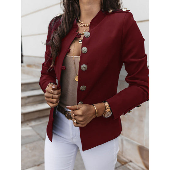Damen modischer Blazer mit goldenen Knöpfen und schmalem Schnitt R&B