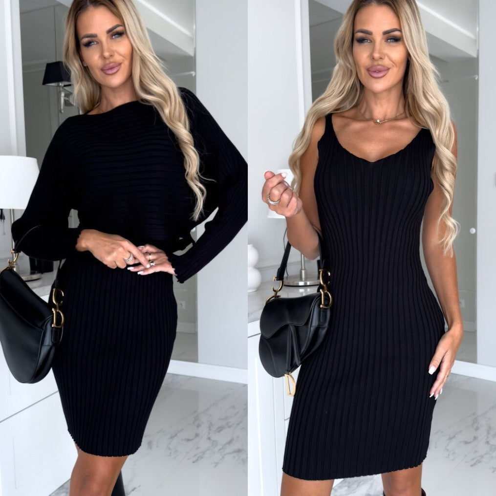 Damen Rippstrick Bodycon Kleid R&B