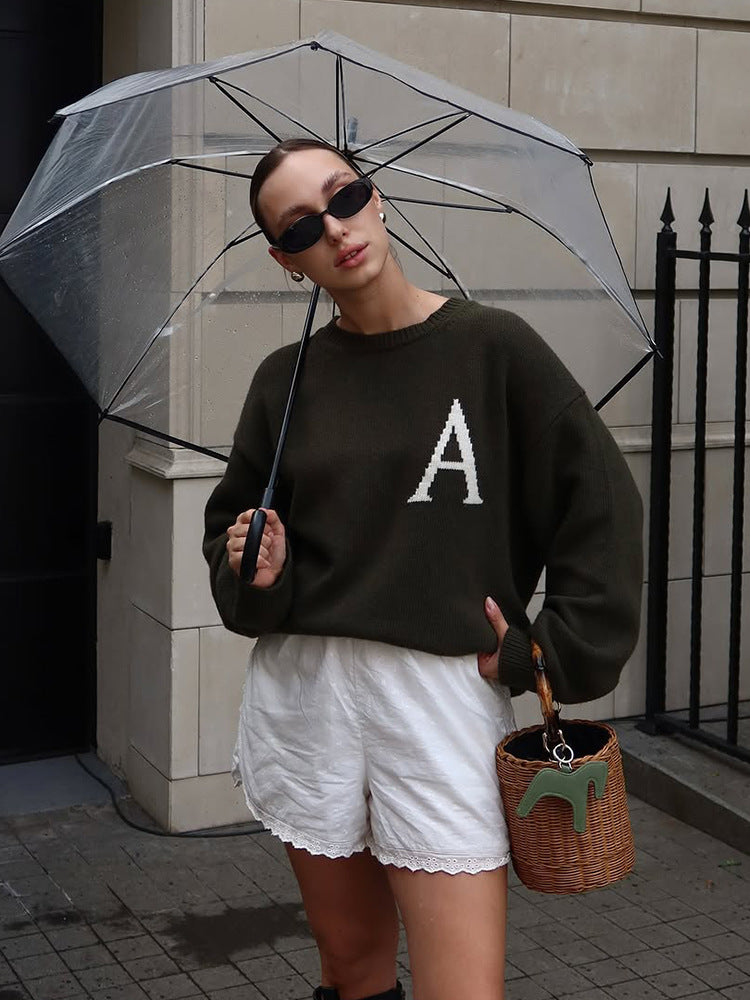 Damen lässiger Pullover mit einzigartigem Monogramm R&B