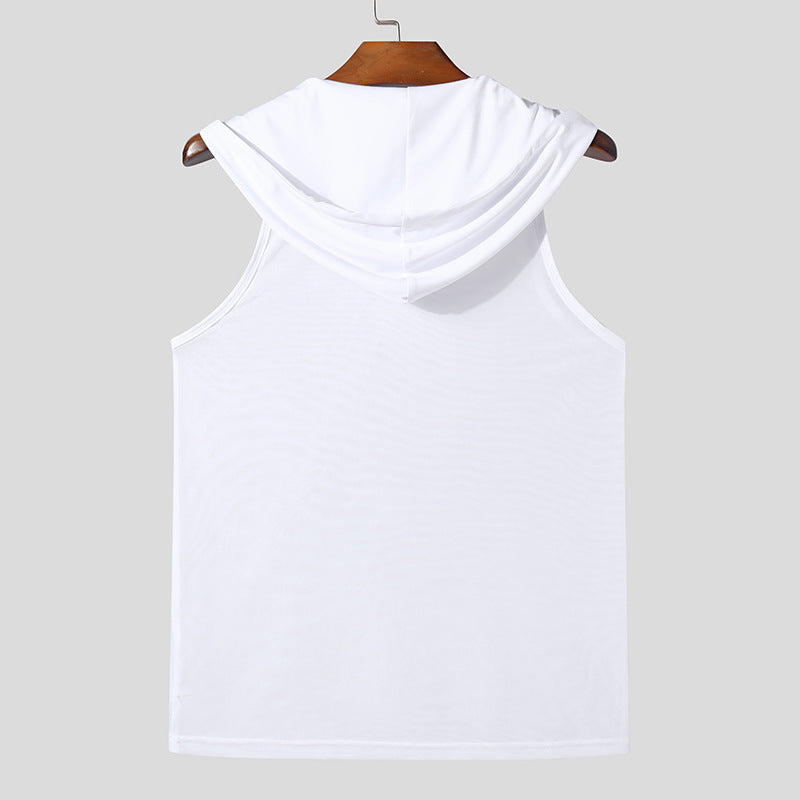 Herren Atmungsaktives Sport-Tanktop mit Kapuze und praktischer Schnürung R&B
