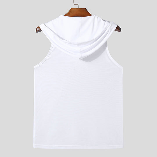 Herren Atmungsaktives Sport-Tanktop mit Kapuze und praktischer Schnürung R&B