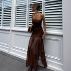 Damen Extravaganter Maxikleid mit Raffungen und asymmetrischem Saum R&B