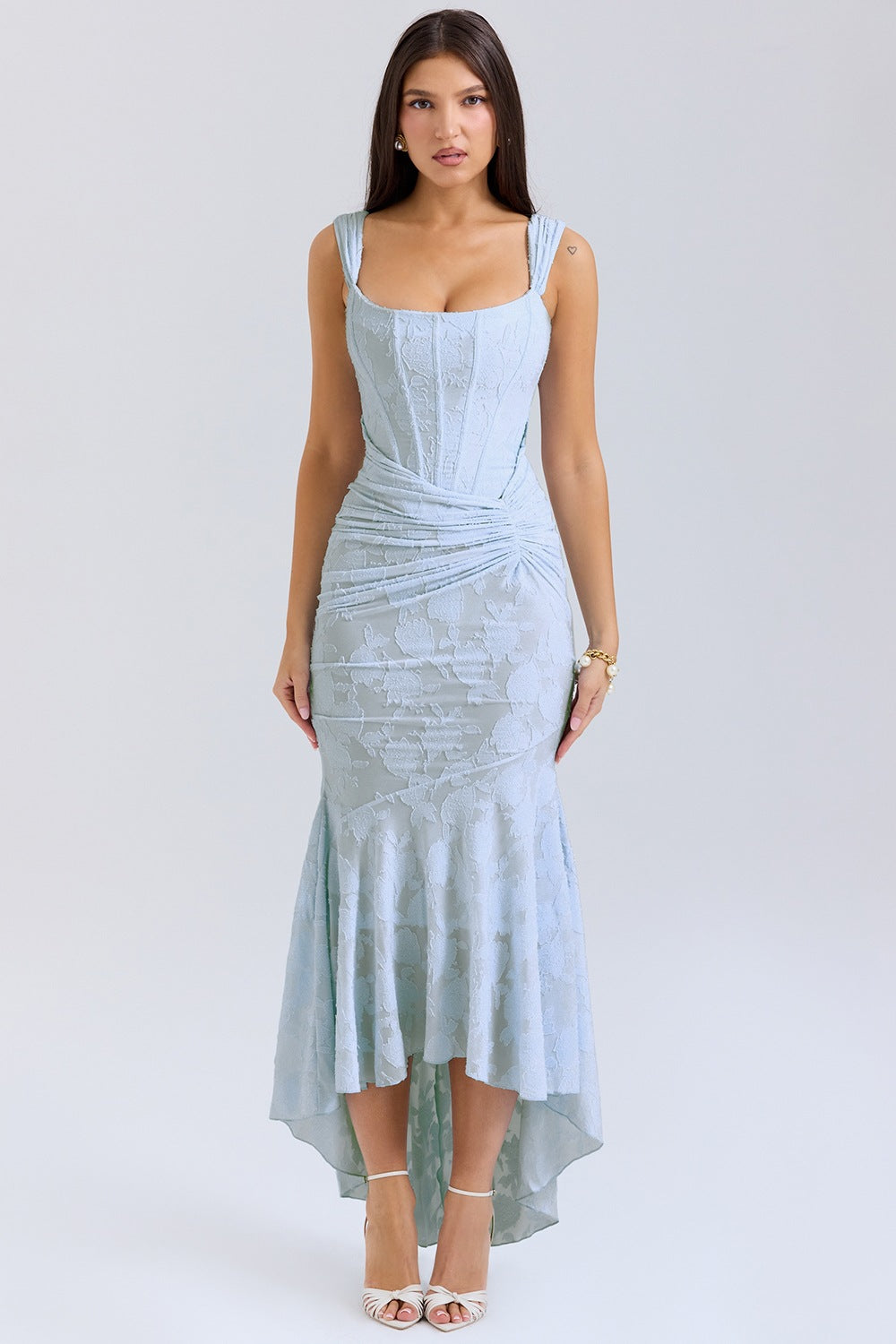 Damen Elegantes Maxikleid mit raffinierten Rüschen und schmeichelndem Schnitt R&B