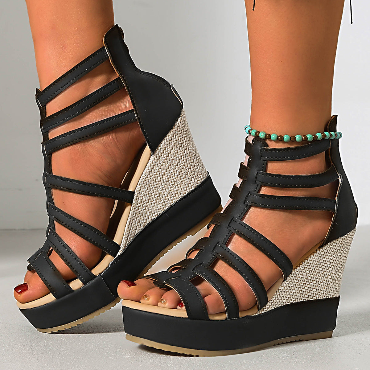 Damen Wedge-Sandaletten mit raffiniertem Riemendesign und bequemer Plateausohle R&B