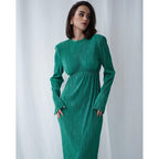 Damen Elegantes Maxikleid mit strukturierten Falten und langen Ärmeln R&B