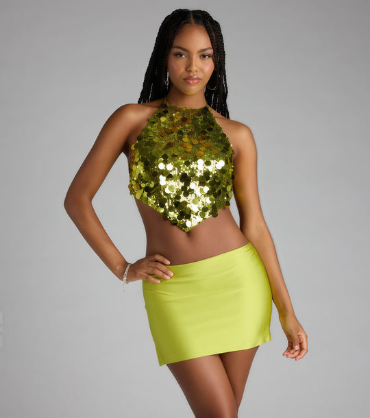 Damen Funkelndes Halterneck Top mit Pailletten und Schößchen R&B