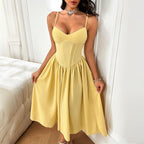 Damen elegantes Maxikleid mit taillierter Silhouette und feinen Trägern R&B