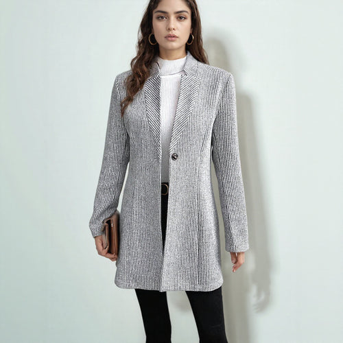 Damen eleganter Strickblazer mit Reverskragen und subtiler Rippstruktur R&B