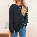 Damen Oversize Strickpullover mit Knopfleiste R&B