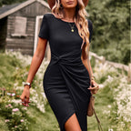 Damen Wickelkleid mit seitlichem Knotendesign und asymmetrischem Saum R&B