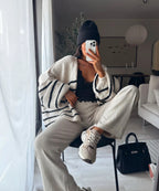 Damen Oversize Strickjacke mit gestreiftem Design und voluminösen Ärmeln R&B