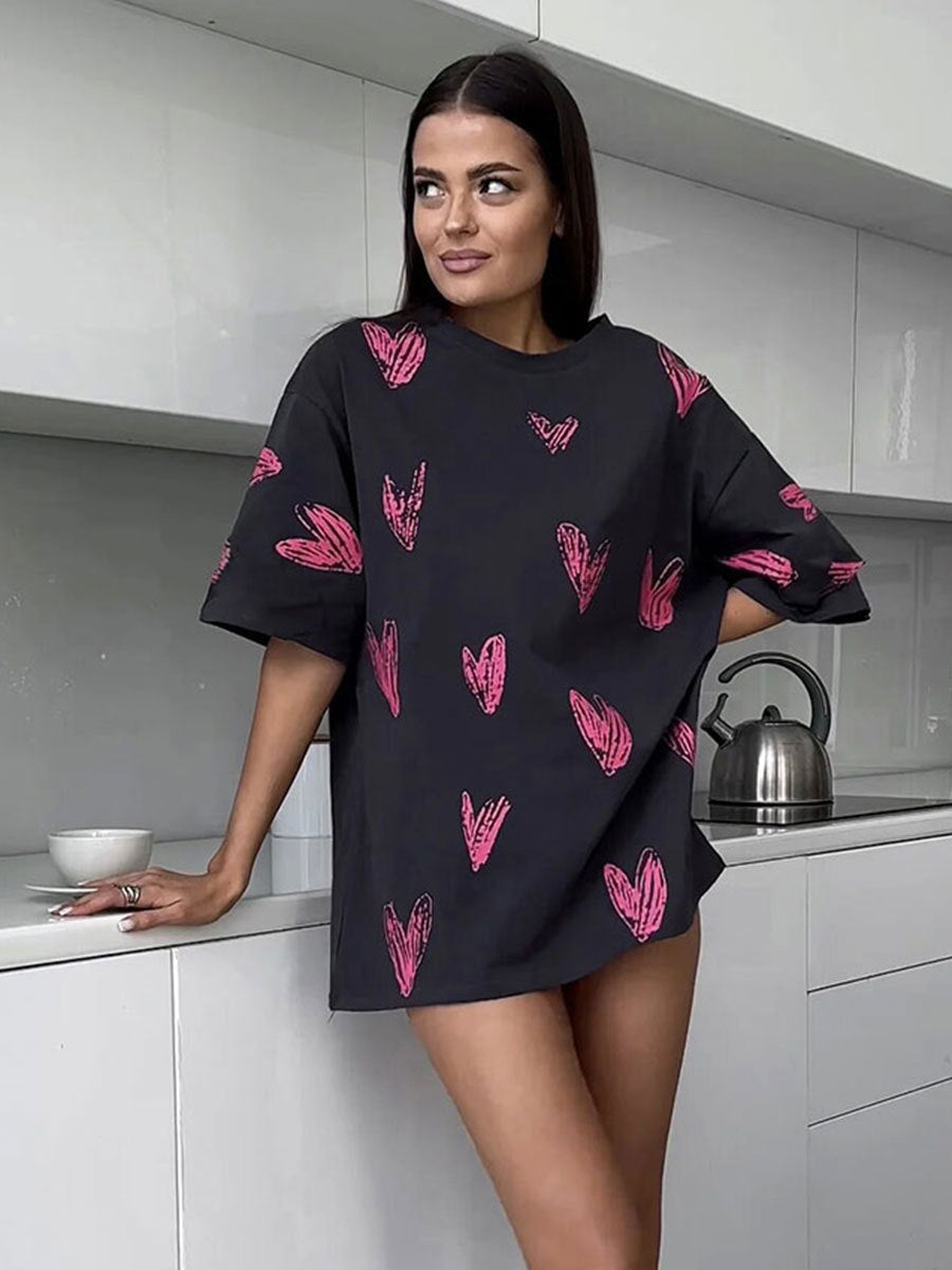 Damen lässiges T-Shirt mit Herzmotiv R&B