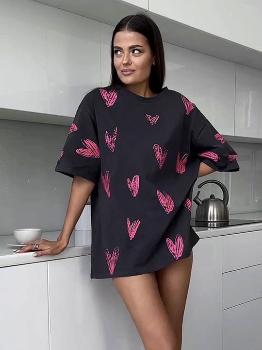 Damen lässiges T-Shirt mit Herzmotiv R&B