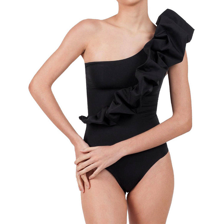 Damen Einseitiger Badeanzug mit voluminösem Rüschenelement R&B