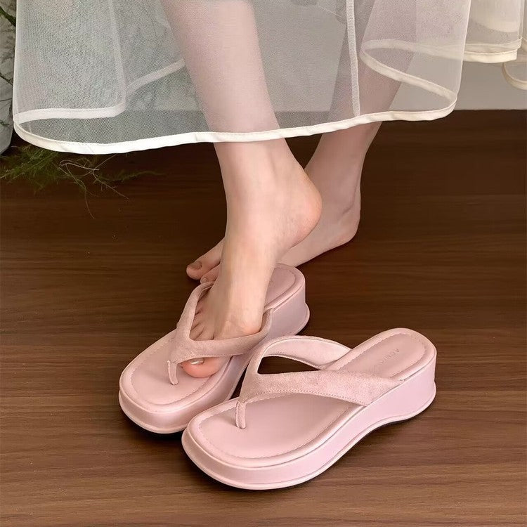 Damen trendige Wedge-Zehentrenner mit elegantem Obermaterial R&B