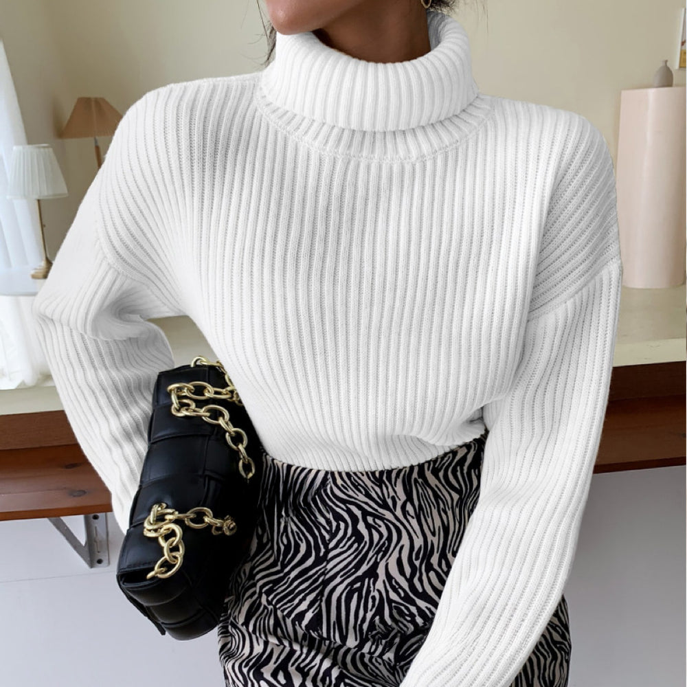Damen Hochwertiger Rollkragenpullover mit strukturiertem Rippstrick R&B