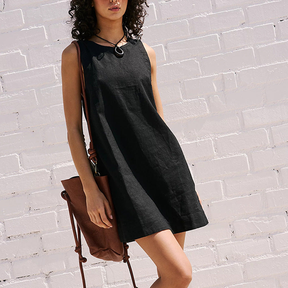 Damen Leichtes Leinensommerkleid R&B