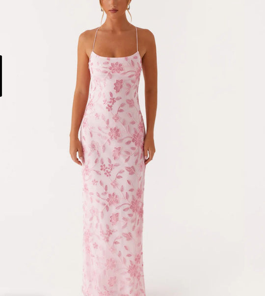 Damen Couture Maxikleid mit floralem Smock-Design und verführerischem Rücken R&B