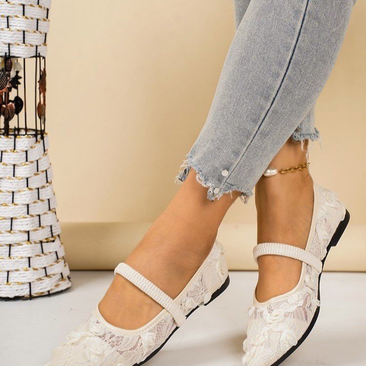 Damen elegante Ballerinas mit floralen Applikationen R&B