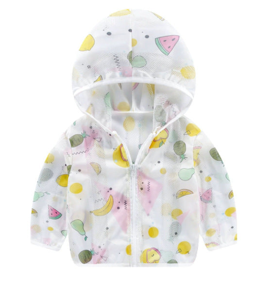 Unisex nan atmungsaktive Netz Kapuzen-Sonnenjacke für Säuglinge mit Reißverschluss und verspieltem Elefantenmotiv R&B