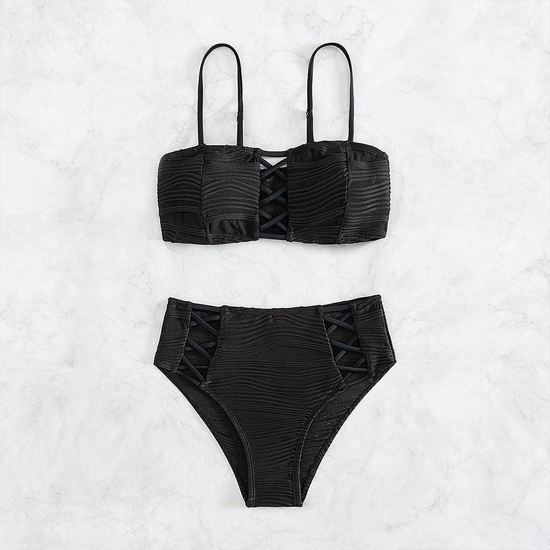 Damen Bikini-Set mit strukturierter Oberfläche und dekorativen Einsätzen R&B