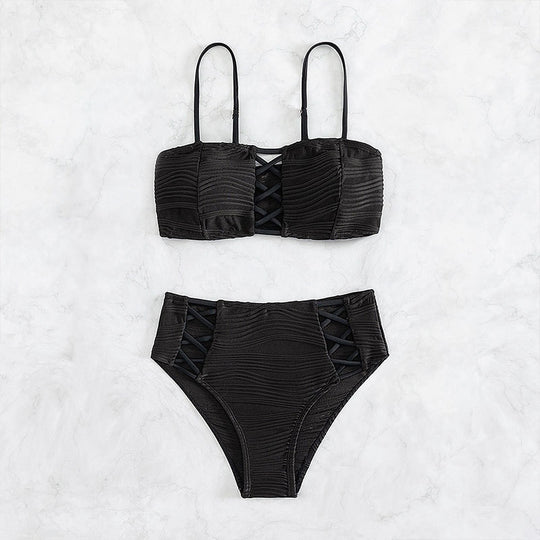 Damen Bikini-Set mit strukturierter Oberfläche und dekorativen Einsätzen R&B