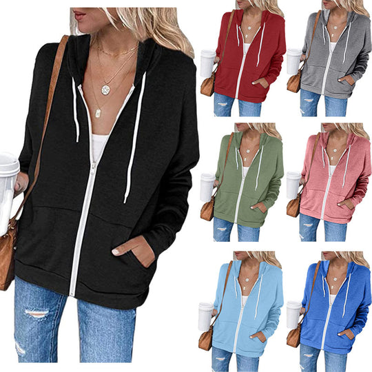 Damen lässige Kapuzenjacke mit durchgehendem Reißverschluss und praktischen Taschen R&B