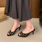 Damen elegante Mules mit funkelnden Perlen R&B