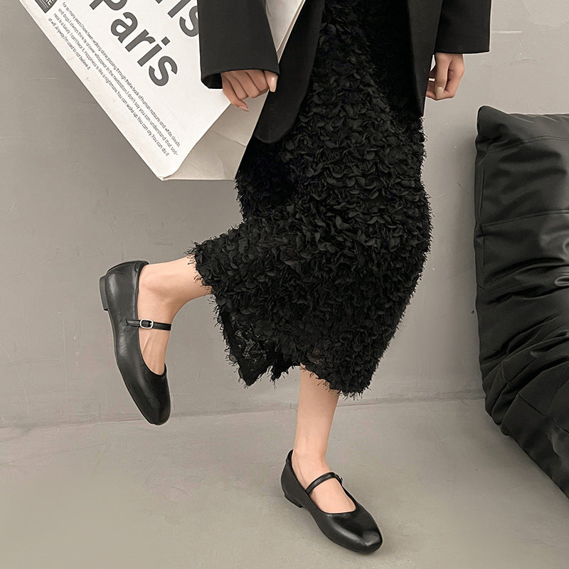 Damen Ballerina mit verstellbarem Riemchen und modischem Glanz