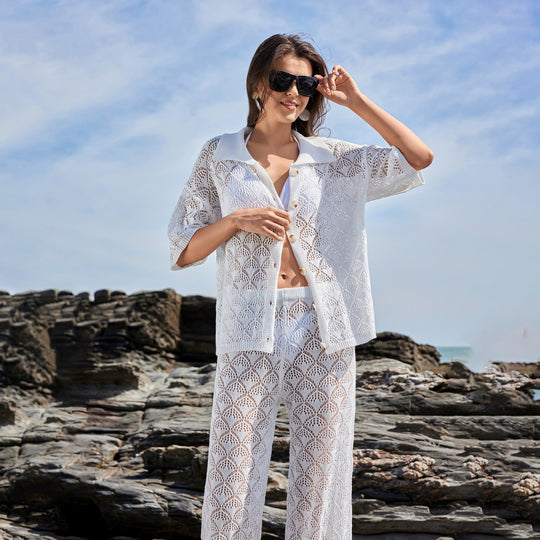 Damen luftige Häkel-Kimono Jacke R&B