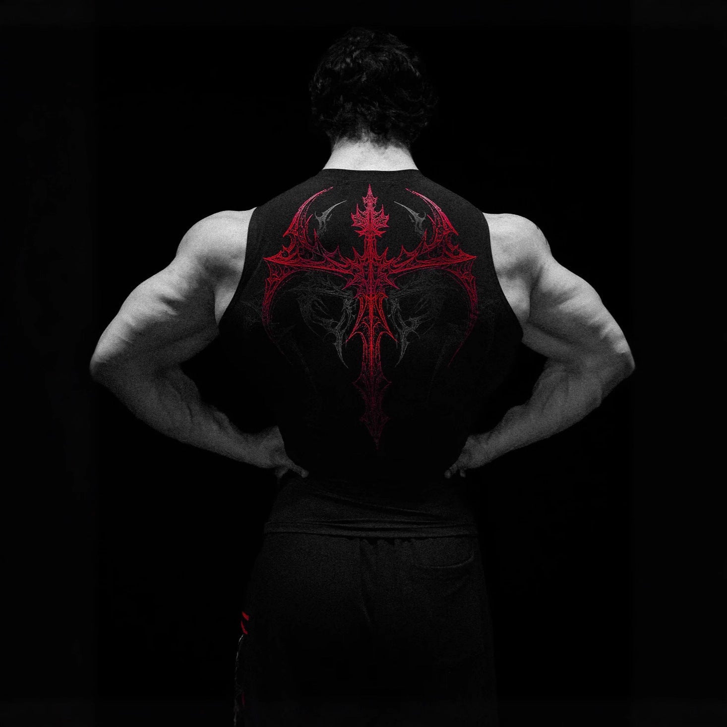 Herren nan figurbetontes Trainings-Tanktop mit tiefen Armausschnitten und filigranem Rückendruck R&B
