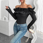 Damen Off-Shoulder Oberteil mit Rüschen