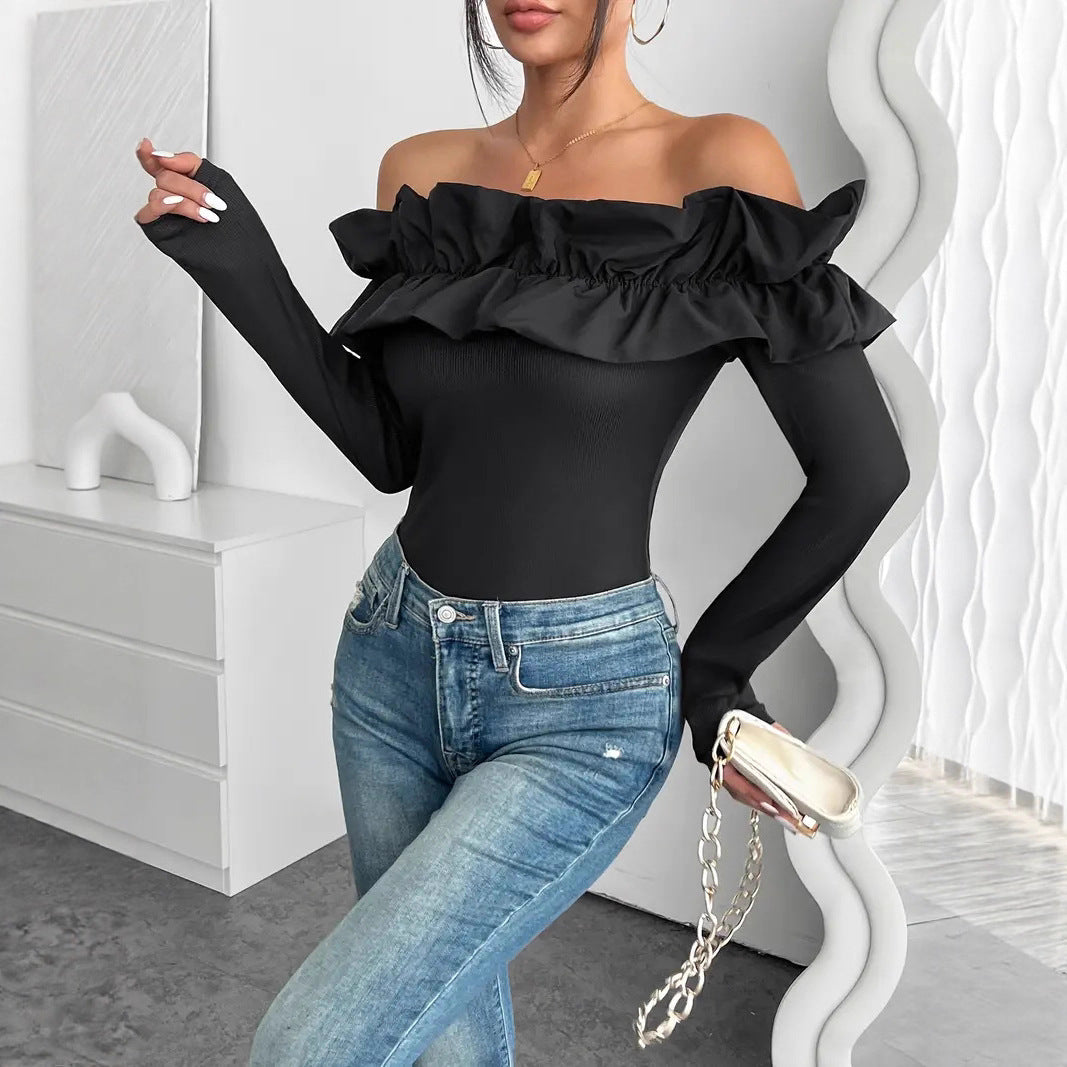 Damen Off-Shoulder Oberteil mit Rüschen