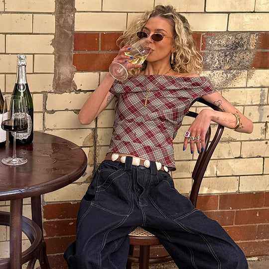 Damen Karo-Crop-Top mit lässigem Schnitt R&B
