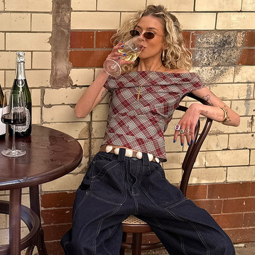 Damen Karo-Crop-Top mit lässigem Schnitt R&B