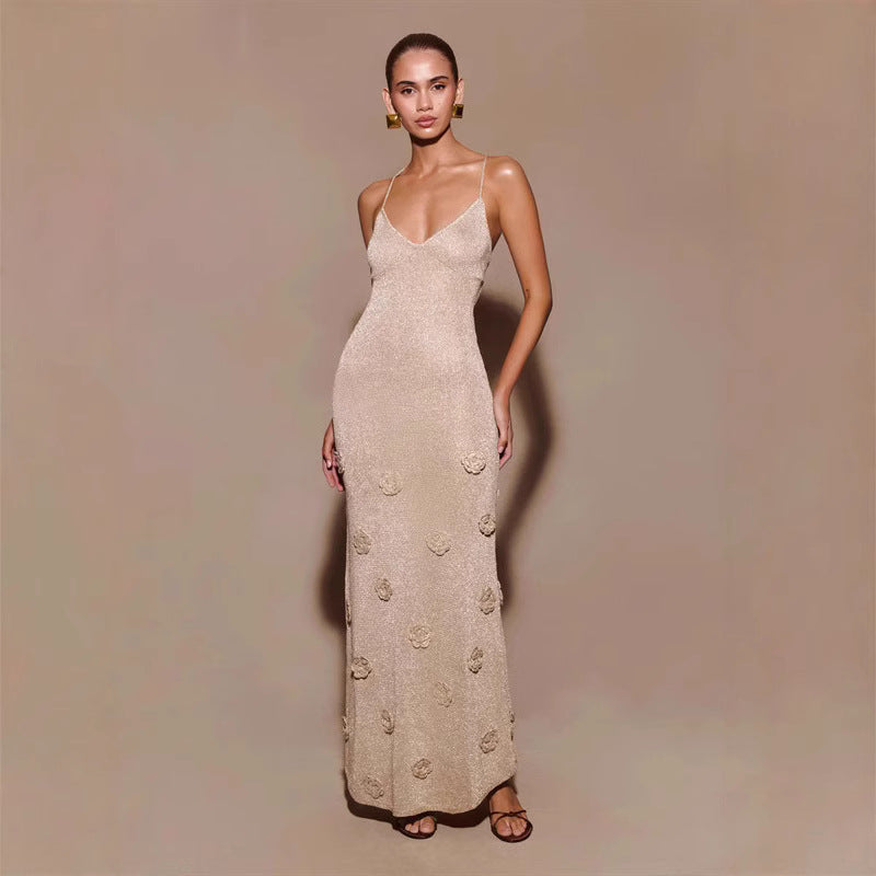 Damen Elegantes Maxikleid mit funkelnden Blütenapplikationen R&B